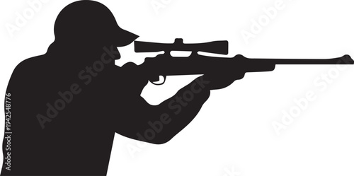 Vector illustration of a black silhouette depicting a person playing a saxophone alongside an armed soldier holding a rifle, blending themes of music and military shadow