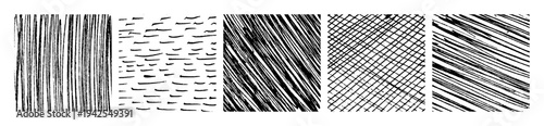 Set of monochrome hand-drawn crosshatch textures