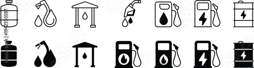 Fuel and energy icon set, propane and gasoline artwork illustration, electricity and power design inspiration, energy industry symbols collection
