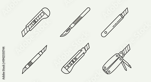 Line art depiction of various cutting tools in a minimalist silhouette
