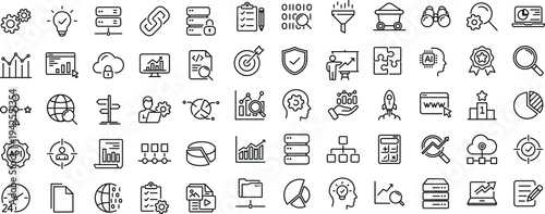 Data analytics icon set with editable stroke. Data analysis thin line icon collection. Vector