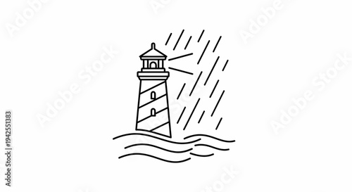 Lighthouse standing tall in stormy weather.