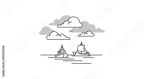 boats on water with clouds above.