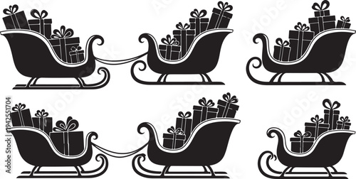Black and White Sleighs with Gifts for Christmas Time