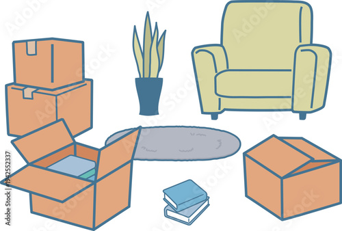 新生活の引っ越し段ボールのイラスト