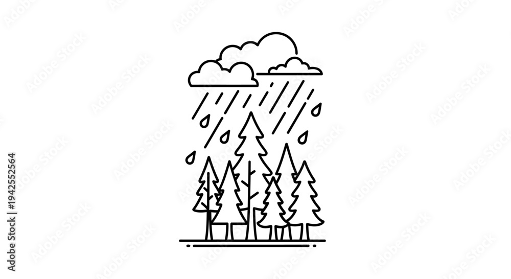 Fototapeta premium Rainy weather with pine trees.