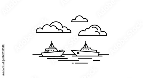 Two Ferries on Calm Water Surface.