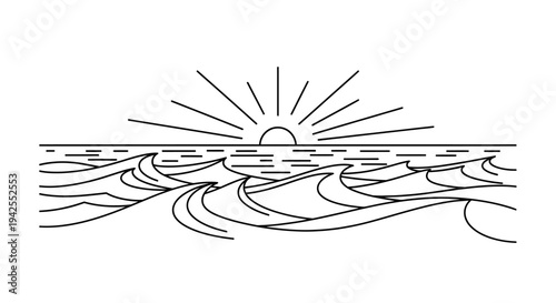 Sunrise over the ocean waves.