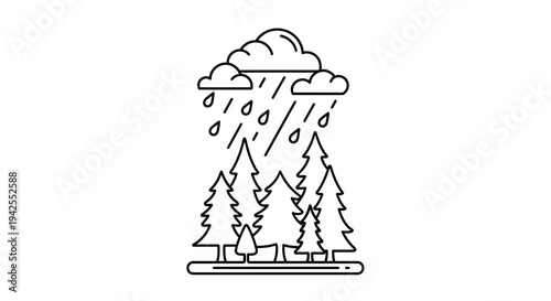 Rainy Weather with Pine Trees.