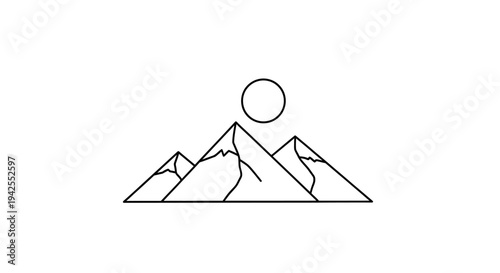 Simple Line Drawing of Mountains.