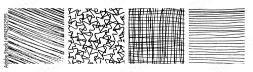 Set of monochrome hand-drawn crosshatch textures
