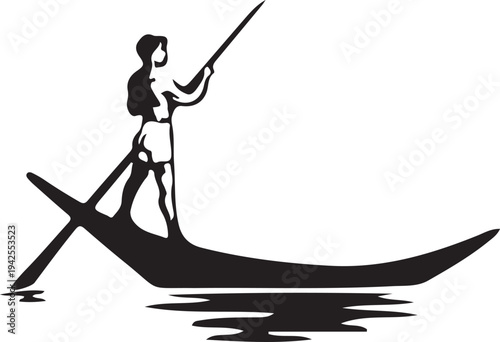 Black silhouette vector illustration set of a man with a sword a man on a swing and a man with a boat