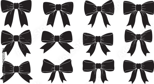 Black Bows on White Background for Decoration and Design