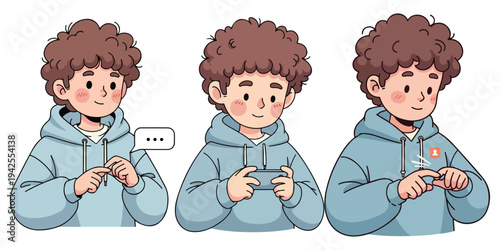 A young person interacting with technology using their hands and mobile devices