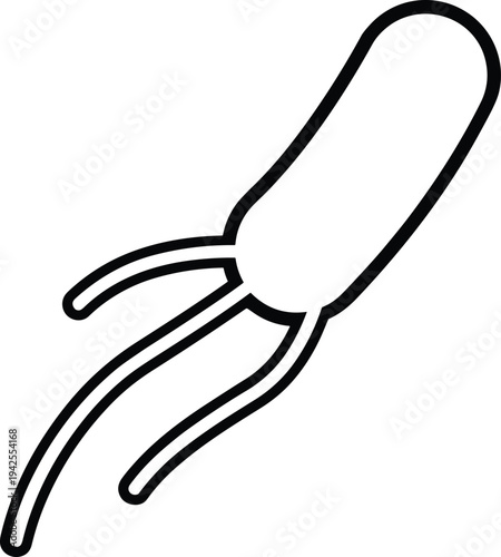 Cartoon sperm cell line icon in black and white outline style, human reproduction symbol isolated vector illustration for medical design