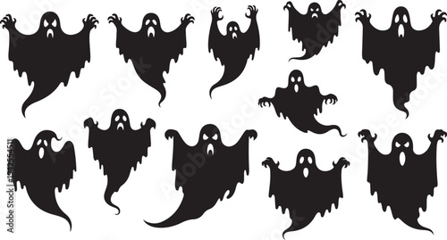 Set of spooky ghost silhouettes for Halloween decoration design