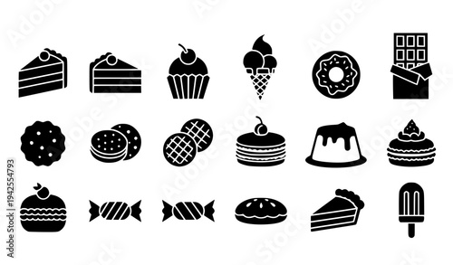 Dessert icon set true black solid food icons collection vector isolated on white