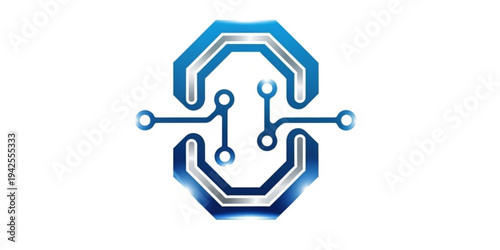 Modern Blue Tech Shield Logo with Circuitry Pattern