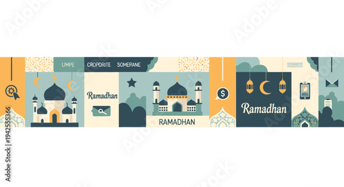 Ramadan Kareem Islamic Greeting Card Design Elements.