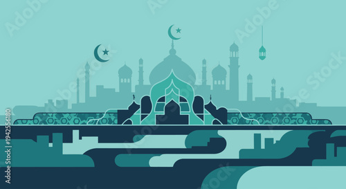 A serene mosque by the water.