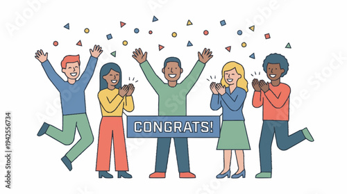 Diverse group of people celebrating achievement with confetti.