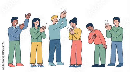 Diverse group of people applauding and celebrating together.