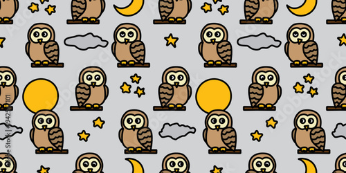 かわいいフクロウと夜空の模様