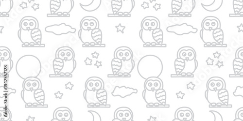 かわいいフクロウと星の夜柄シームレスパターン