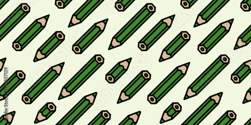 緑の鉛筆が並ぶ教育モチーフのシームレスパターン