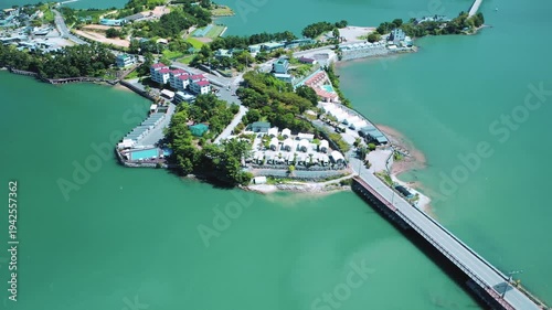 Aerial View of Bito Island in Sacheon with Emerald Sea, South korea