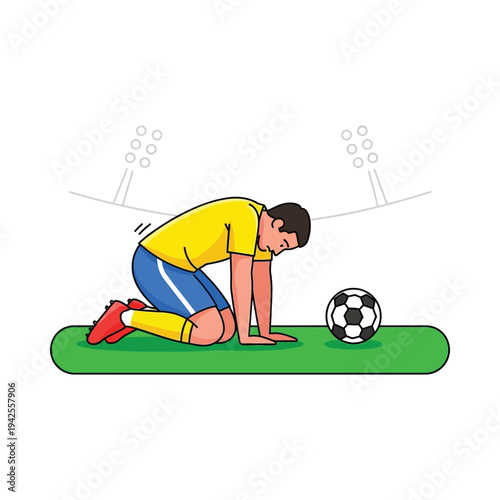 Soccer player missing penalty kick on green field with motion blur effect
