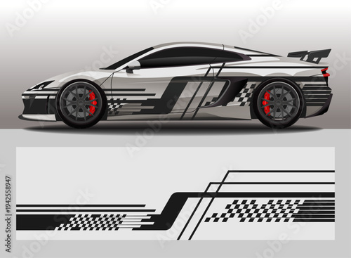 Car Decal livery Set with Dynamic Stripes and Abstract Shapes, editable vector