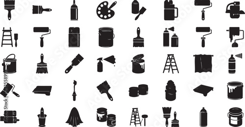 A collection of various tools and equipment used in different trades and industries isolated on transparent background, Vector