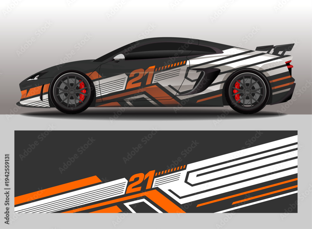 Fototapeta premium Car Decal livery Set with Dynamic Stripes and Abstract Shapes, editable vector