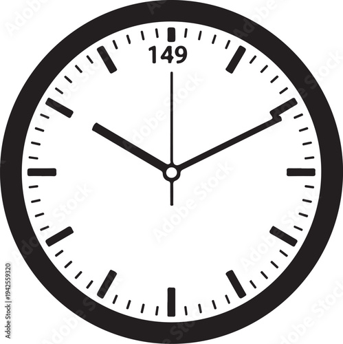 Analog clock with black frame and white background showing time. isolated on transparent background, Vector