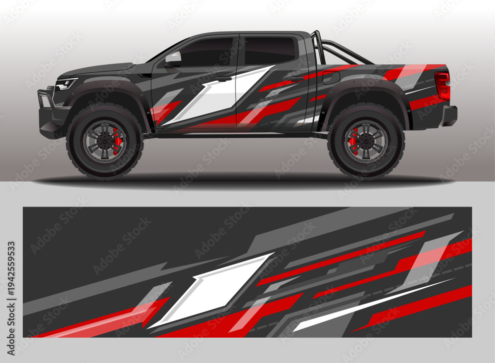 Fototapeta premium Car Decal livery Set with Dynamic Stripes and Abstract Shapes, editable vector