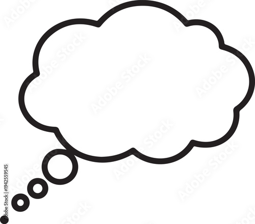 A blank thought bubble with a small circle at the end of a dotted line isolated on transparent background, Vector
