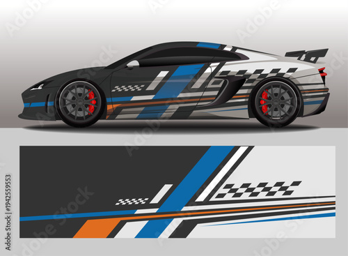 Car Decal livery Set with Dynamic Stripes and Abstract Shapes, editable vector
