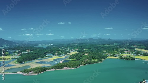Aerial View of Bito Island in Sacheon with Emerald Sea, South korea