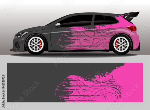 Car Decal livery Set with Dynamic Stripes and Abstract Shapes, editable vector