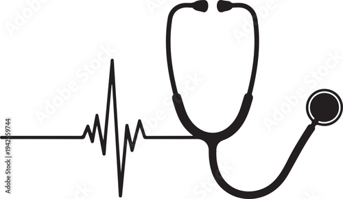 Stethoscope with heartbeat line graphic on a white background isolated on transparent background, Vector