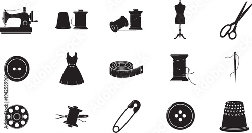 An assortment of sewing and tailoring tools and accessories isolated on transparent background, Vector