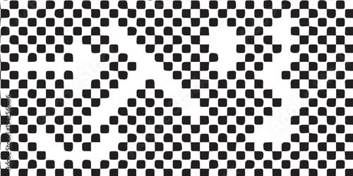 Abstract black and white checkerboard pattern with dynamic geometric shapes.