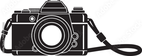 Vintage camera with a strap and lens cap, ready for photography isolated on transparent background, Vector