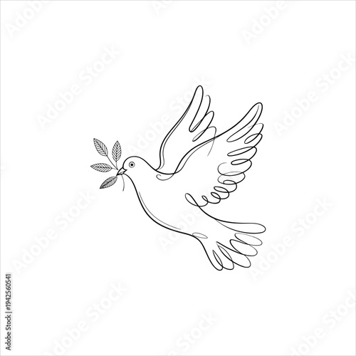A dove flies with an olive branch in its beak