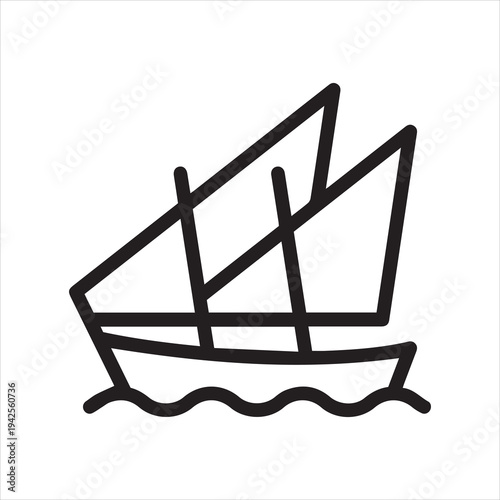 Dhow boat old arabic sailboat merchant ship outline icon. Line sign creeks and canals, sailing vessel. Vector isolated pictogram for web and app on white background editable stroke.