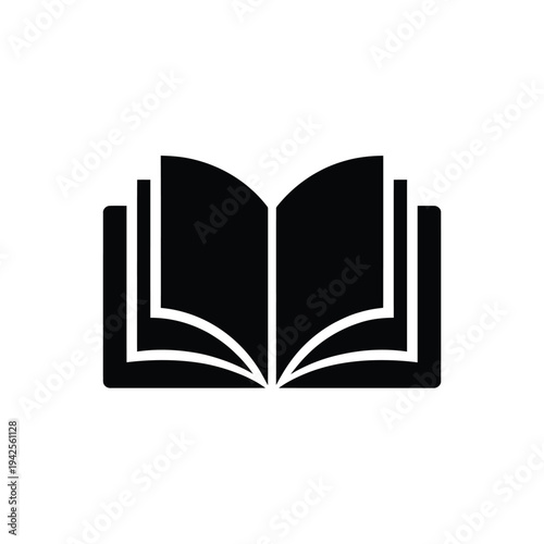 Simple black icon depicting an open book with visible pages