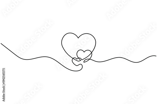 Love shape continuous one line drawing minimalist style isolate outline vector illustration