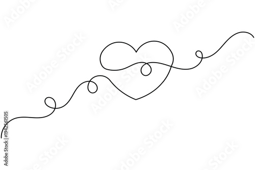 Love shape continuous one line drawing minimalist style isolate outline vector illustration