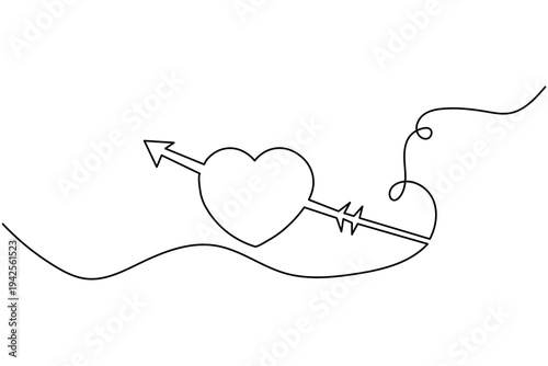 Love shape continuous one line drawing minimalist style isolate outline vector illustration